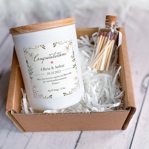 Pomchick - Wedding Candle Gift Personalised Congratulations Candle for Couple Engagement Wedding Day Keepsake Custom Name & Date We're Married Engaged
