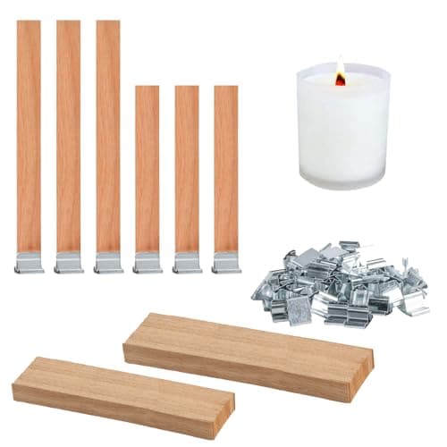 Newoutset 120 Pcs Wood Candle Wicks with Iron Stands, 13x130-150mm