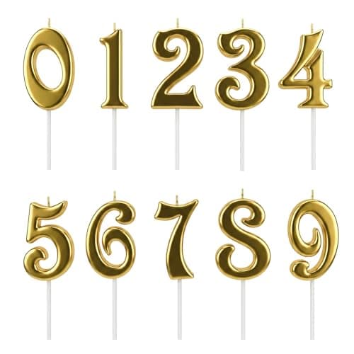 20Pcs Gold Number Candles for Cake
