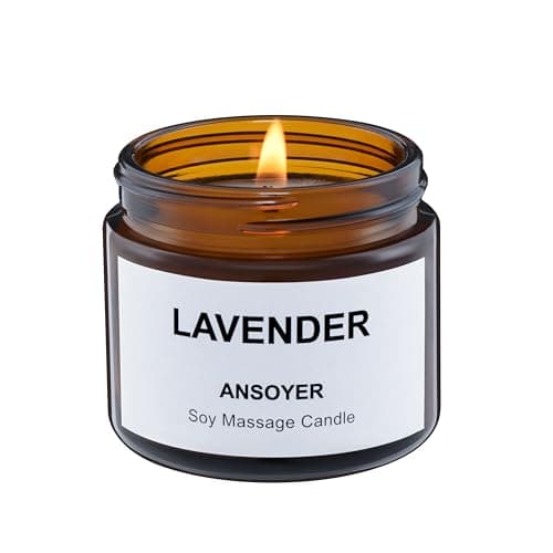 ANSOYER Massage Candle - Base Soy + Hemp Seed Oil - Massage Oil & Body Oil Lotion Candle - Home Spa Candle for Relaxation - 1.77 oz (Lavender)