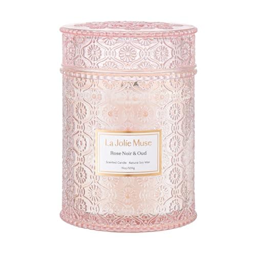 LA Jolie Muse Rose Noir & Oud Scented Candles Gifts for Women 19 oz Soy Wax