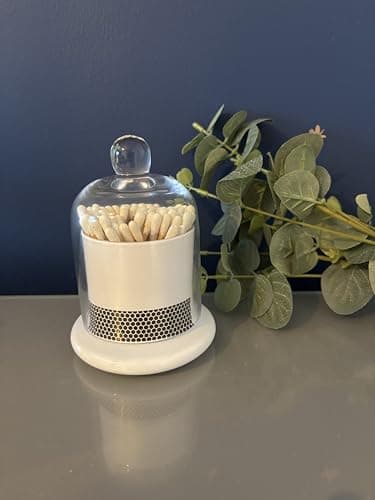 Mabel & Ivy White Tip Matches in a plain Glass Dome Cloche Bell Jar - Candle Care home Decor