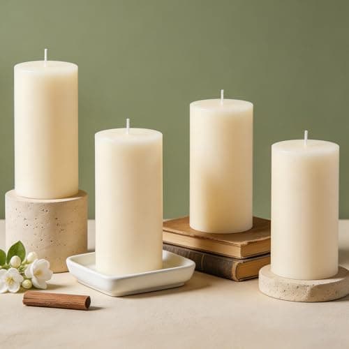 4-Pack Soy Wax Pillar Candles, Jasmine Sandalwood Candles, 4.5cm W x10cm H
