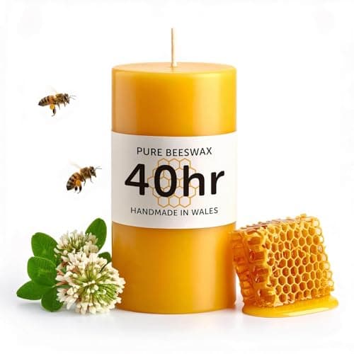 40hr Pure Beeswax Candles - Handmade in Wales - Natural Pillar Candle