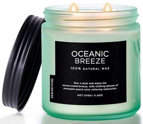 M&SENSE Ocean Breeze Non Toxic Soy Wax Scented Candles Gifts for Women Men 330g 70H Housewarming Candle Gift for Home Decor Summer Holiday 2 Wick Organic Aromatherapy Candles for Stress Relief