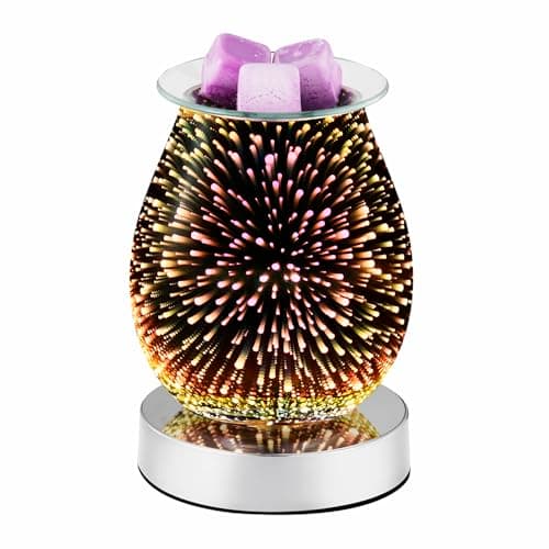 DICIMI 3D Electric Wax Melt Warmer with Firework Effect, Touch Control & Spare T25 Bulb, Aroma Lamp Oil Burner for Wax Melts/Essential Oils, Flame-Free UK Home Fragrance Gift