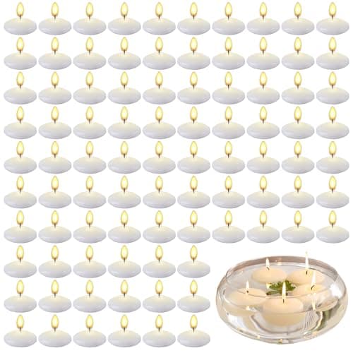 Unscented Floating Candles, 88 Pack White Round Water Candle Set