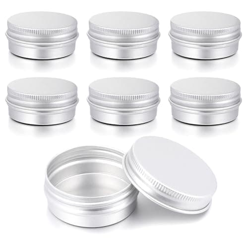 Metal Tins with Lids, 8 Packs 0.5 Oz Round Aluminum Tin Jar Container Refillable Travel Cosmetic Containers Jars Silver Small Lip Balm Containers Leakproof Tin Can for Cosmetic, Lip Balm, Cream