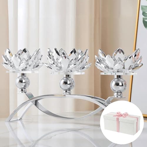 Crystal Candle Holder, Silver Candle Stand, Elegant Centrepiece for Table