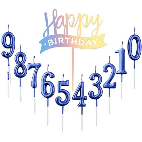 10pcs Number 0-9 Birthday Numeral Cake Candles, Number Candle Blue Set