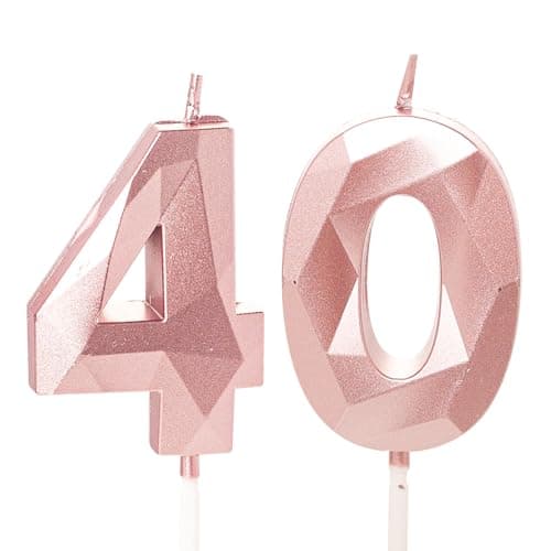 40th Birthday Candles, Rose Gold Number 40 Happy Birthday Candles, Women Cake Topper Decorations for 40 Year Old Birthday Party Wedding Anniversary Celebration Supply Rose Gold