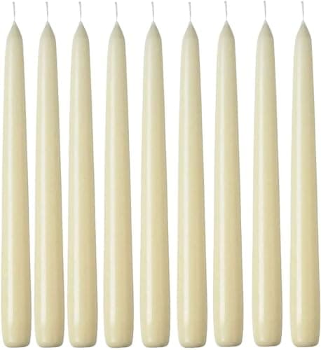 1ABOVE 10 Pack Tapered Dinner Candles | Unscented - Slow Burning Candles | Multi-Purpose | Smokeless Candles (Ivory)