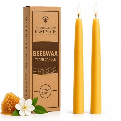 Beeswax Taper Candles,2 Pack,6 Hour Unscented Dinner Candlesticks