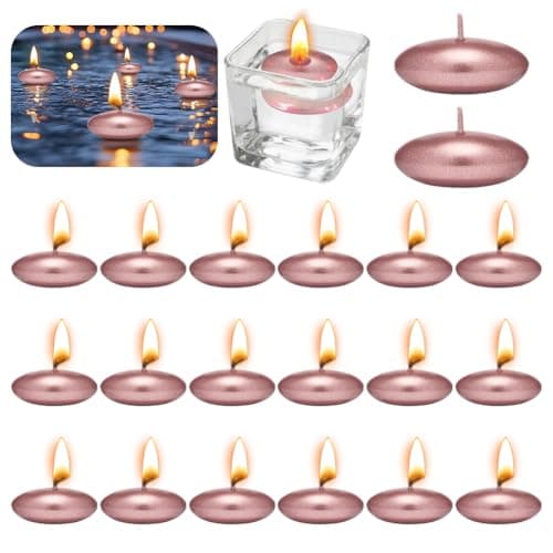Pack of 20 Floating Candles Metal Candles Rose Gold Unscented Floating Candles Metallic 37 mm Decorative Floating Candles for Wedding Pool Parties Spa Bathtubs Valentine's Day Christmas Decoration