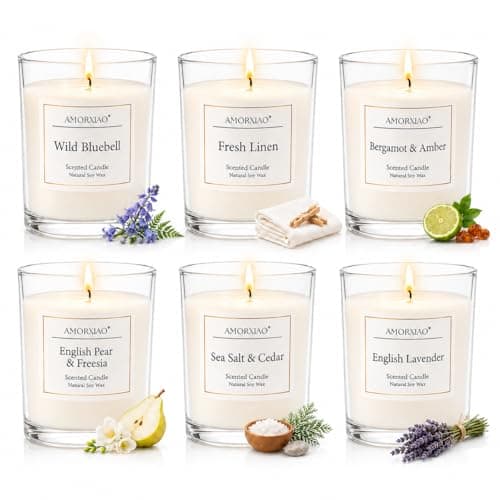 Yinuo Mirror Scented Candles Gift Set for Women, 6 Scents Pear & Freesia, Lavender, Soy Wax Glass Jar Aromatherapy Candle, Gifts for Mum, Teacher, Birthday, Christmas