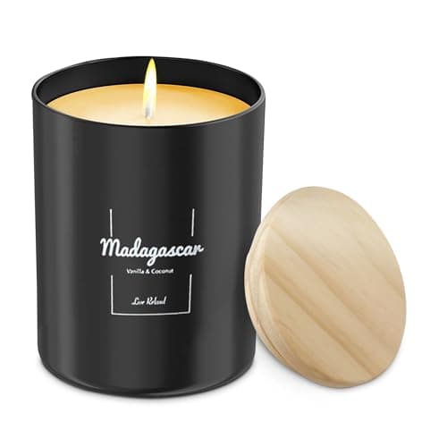 Relaxd Premium Vanilla & Coconut Scented Natural Soy Wax Candle (Madagascar), Hand Poured, Long Lasting Aromatherapy Essential Oil Candles