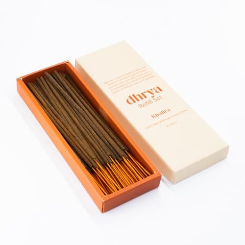 Dhrya Khalira Oud Luxury Incense Stick Refills – Hand-Made Natural Masala Incense, Organic, Charcoal-Free, Spiced Oud Amber Aroma (33 Refill Sticks Only)