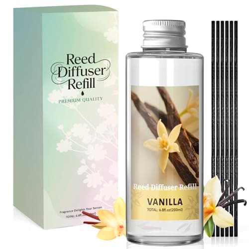 Scent-Hi Reed Diffuser Refill 200ml, Vanilla Scented, 6 Reed Sticks