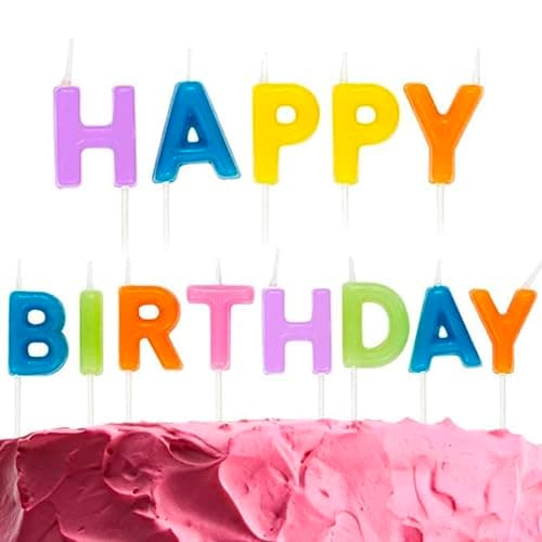 Multicoloured Happy Birthday Candles, 13 Rainbow Lettered Candles on Cocktail Sticks, Perfect for Birthday Cakes, Classic Alphabet for Adults and Kids