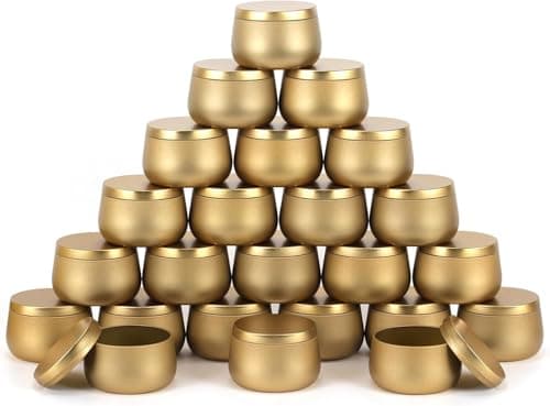 Auroh 24 Candle Tins 4oz Gold - Metal Candle Jars with Lids