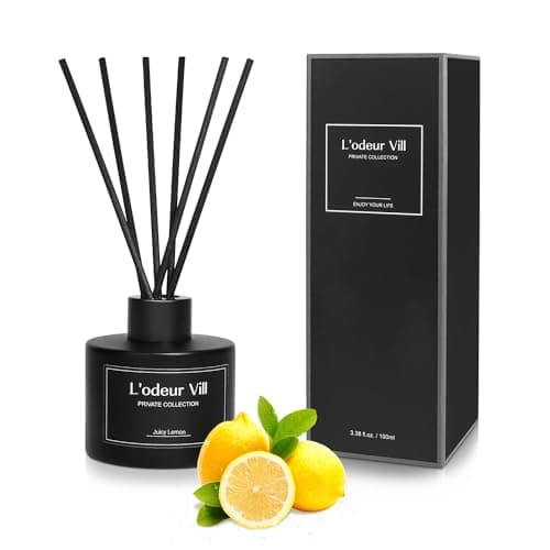 L'odeur Vill Reed Diffuser Set, 100ml Luxury Home Fragrance Diffuser with 8 Fiber Sticks, Long Lasting Scented Aromatherapy for Bedroom Bathroom Living Room Office, (Lemon)