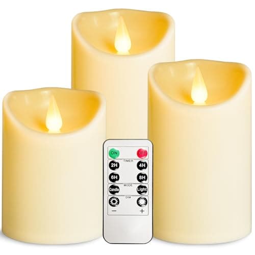 OSHINE Plastic Battery Flameless Candles - led Battery Candles Set of 3 Ivory D3 H4 5" 6" Powered Outdoor Candle Operated with Remote Control and Timer Electric Fake Flickering for Decoration Party