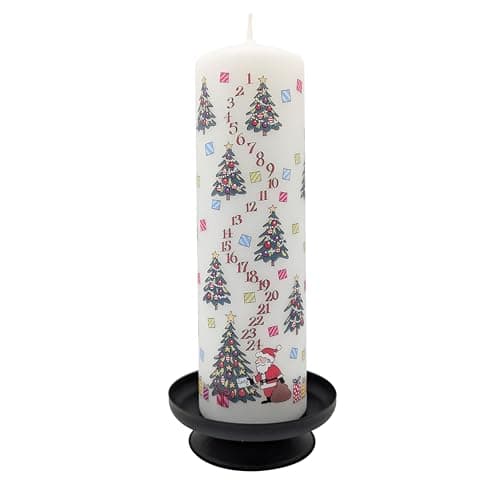 Alison Gardiner Christmas Trees Advent Pillar Candle – Unscented Wax Christmas Countdown, 70hr Burn, Handmade in UK – Festive Candle for Table, Mantelpiece & Seasonal Décor