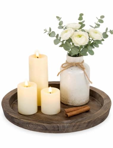 Hanobe Wooden Candle Holder Tray Round Decorative Trays for Coffee Table