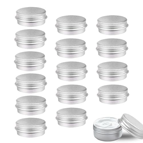 15Pcs Aluminium Tins Jars 10ml Round Small Tins with Lids Reusable Empty Lip Balm Tins Waterproof and Leakproof Lip Balm Containers for Cosmetics, Lip Balm, Lotion, Cream,Masks,Mini Candles