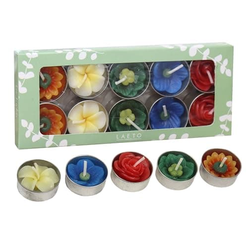 Laeto Candles Pack of 10 Tea Lights Candles | Handmade Decorative Home Decor Flower Themed Unscented Tealight Candles Gifts for Women, Gifts for Her
