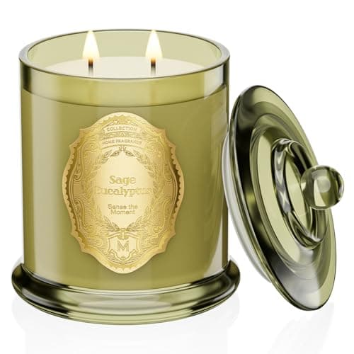M&SENSE Scented Candles 360g Sage Eucalyptus Natural Soy Wax Candle 75 Hours Long Burning Time, Perfect Christmas Gifts for Women and Men.