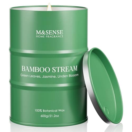 M&SENSE Bamboo Stream Scented Candle, Large 600g Organic Soy Wax, Up to 120 Hours Burn Time, Non Toxic Home Fragrance Candle, Zen Aromatherapy Gift for Men and Women, Stress Relief and Meditation