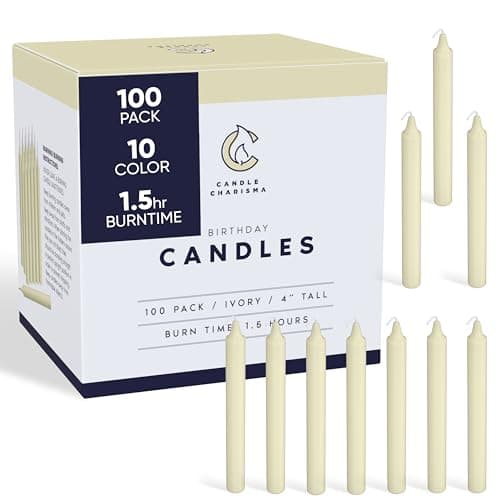 Candle Charisma 100 Ivory Spell Candles - 4" Unscented Paraffin Chime Candles, Smokeless & Dripless, Colored Candles, Long Burn Time 0.43" Thick Taper Candles for Rituals,Birthdays and Parties