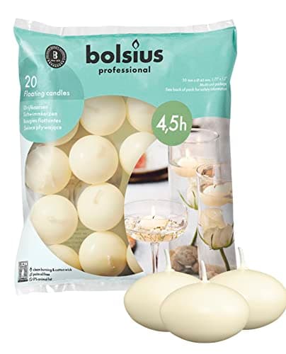 Bolsius Floating Candle - Ivory - Bag of 20 - Long Burning Time of 4 Hours - Clean Burn - Interior Decoration - Vegan Wax - 3 x 4.5 cm