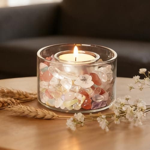 Lamptobe Tealight Candle Holder with Chakra Healing Crystals Stones, Meditation Candle Holders Set Spiritual Gift for Women Birthday Stress Relief Yoga Bath Reiki Energy Home Décor(No Candle Included)