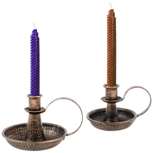 2Pcs Candle Holder Retro Iron Taper Candle Stand with Curved Handle Black Candlestick Holders Decorative Candlelight Stand Rustproof Candlestick Holders for Home Wedding Party Table Decor(Bronze)