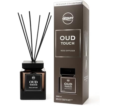 Airpure Luxury 1000ml Reed Diffuser - Designer Collection with Extra Thick Black Reeds (Oud Touch)