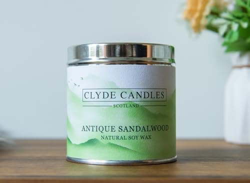 Natural Soy Candle Tin - Clyde Candles Scotland - Vegan Scottish Gifts, British Made (Antique Sandalwood)
