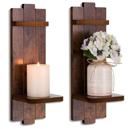 Walasis Wooden Wall Candle Holders Set of 2, Vintage Brown