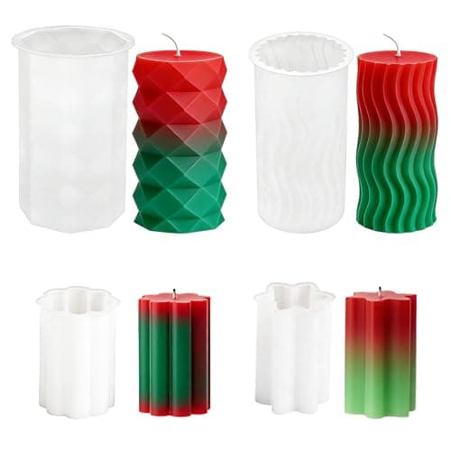WYAHYQ 4Pack Silicone Candle Moulds Set Wavy Cylinder Candle Making Moulds Pillar Silicone Moulds