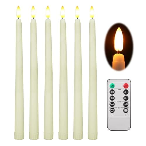 NAKIHOUSE LED Taper Candles with Remote Timer, Realistic 3D Wick Flickering Dinner Candles, Battery Operated Candle Lights, 11 Inch Long Candles for Christmas Birthday Party Wedding Decoration, Ivory