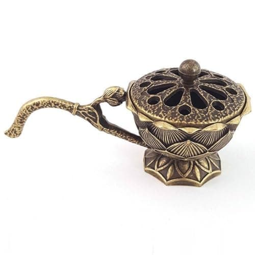 Lotus Incense Burner Holder,with Handle,Brass Incense Holder,with Ash Catcher, for Home Office