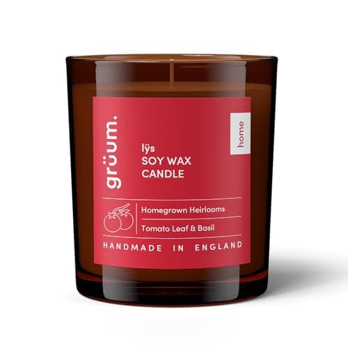 grüum 170g Soy Wax Scented Candles - 100% Soy Candle with up to 40 Hours Long Burning Time - Candles Gifts for Women - Hand Poured UK Made Scented Candle with Tomato Leaf & Basil