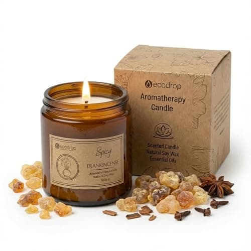 Ecodrop Spicy Frankincense Candle 100g, Natural Soy Wax & Essential Oil