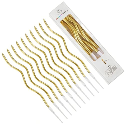 24 Gold Spiral Birthday Cake Candles with Holders, 15cm Long