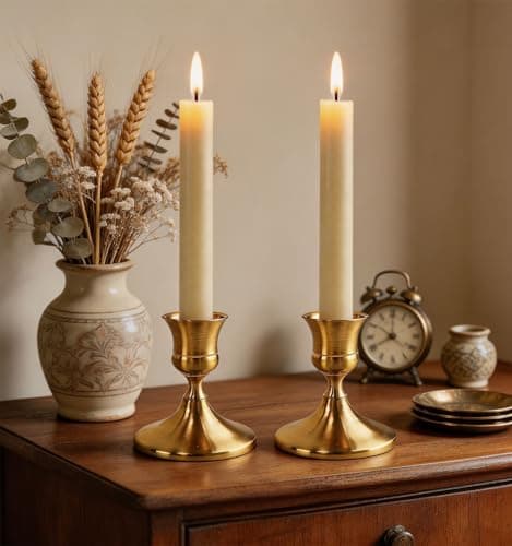 Gold Candle Holders Taper Candlestick Holders, Candle Stick Holder Set of 2 for Table Centerpiece, Mantel, Dining & Meditation, Party, Christmas Decoration or Home Decor