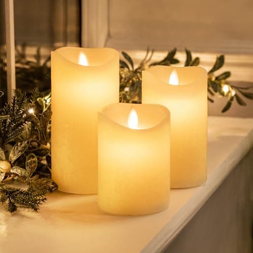 CHRISTOW Flameless LED Candles, Real Wax, Set of 3, Cream