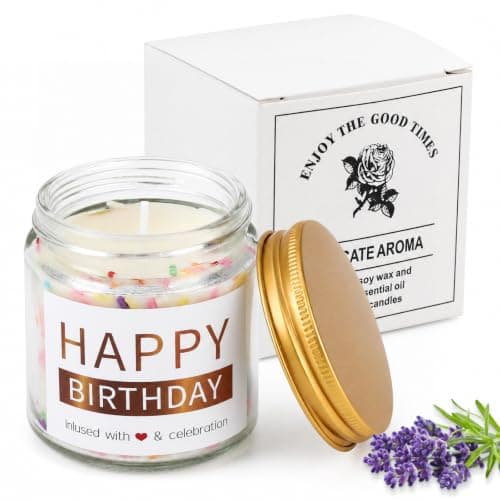 Happy Birthday Candle, 3.5 oz, Lavender Scented, Soy Wax, with Glass Jar