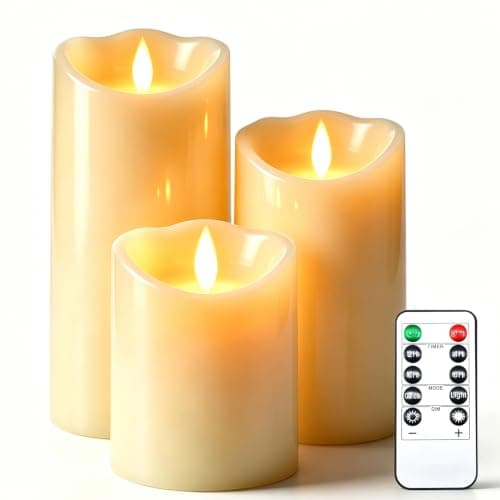 3 Pack Realistic Moving Wick Flameless Candles, White Flickering LED Pillar Candles with Remote Control, Heat Resistant Reusable Battery Powered Lights for Home Wedding Indoor Outdoor Decoration