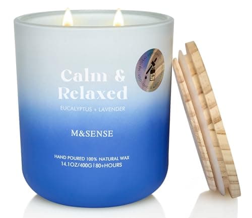 M&SENSE 400g Scented Candle, Eucalyptus Lavender Scent, 80 Hour Slow Burning Large Candles, Scented Candle Gift for Women, Family, Friend, Aromatherapy Candles for Spa, Yoga, Meditation